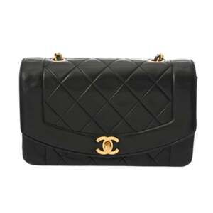 CHANEL Matelasse Diana Chain Shoulder Bag, 22cm, Black, A01164, Women's Lambs...